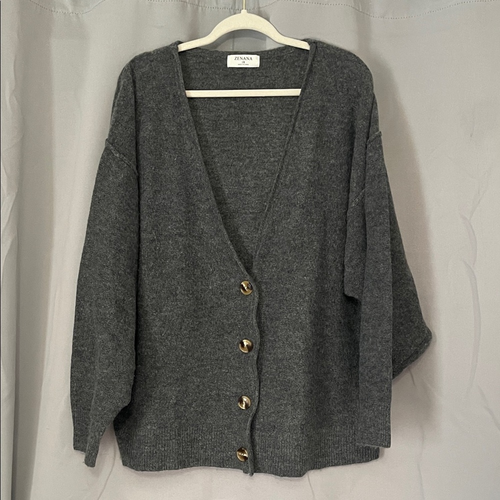 Zenana Charcoal Cardigan oversized knit cardigan.